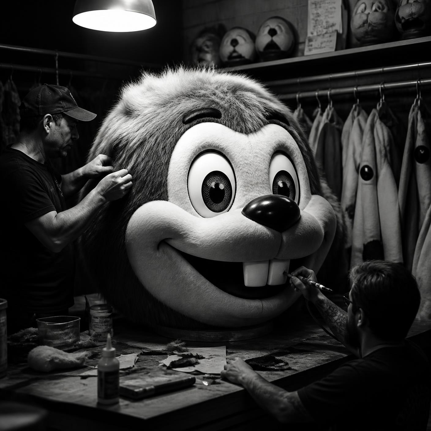 Mascot head being sculpted and finished in a costume production workshop
