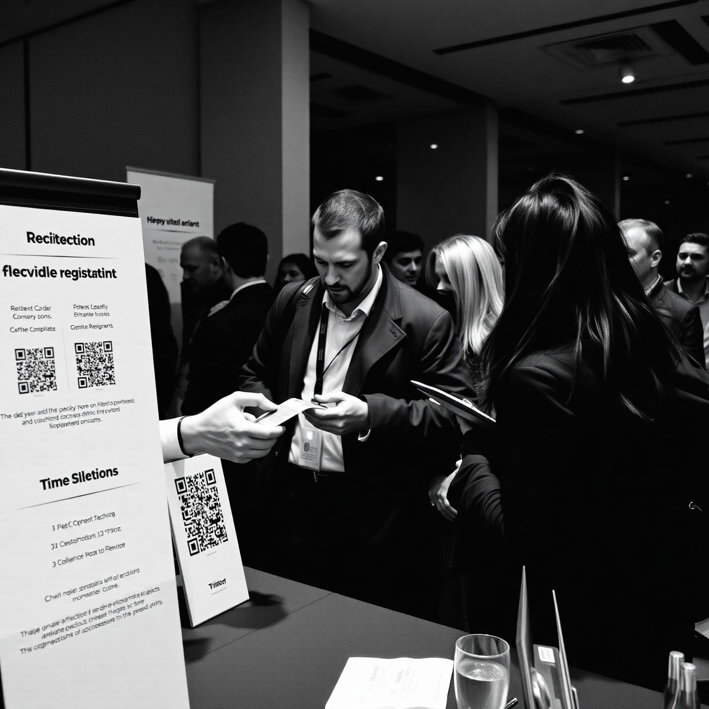 Guests registering and scanning codes at an event entrance