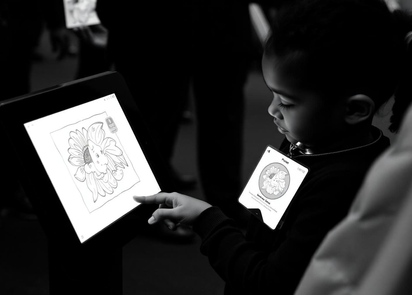 Child designing a souvenir on a touchscreen at an activation