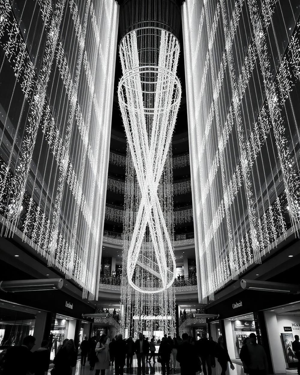 Monumental light installation in a shopping centre atrium