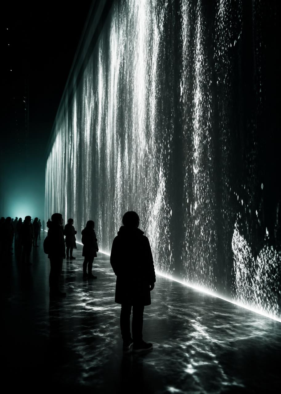 Visitors inside a large-scale immersive projection experience
